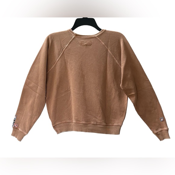 The GREAT. Shrunken Sweatshirt Patchwork Appliqués Crew Neck Sand Size 0 XS/2 - Picture 4 of 12